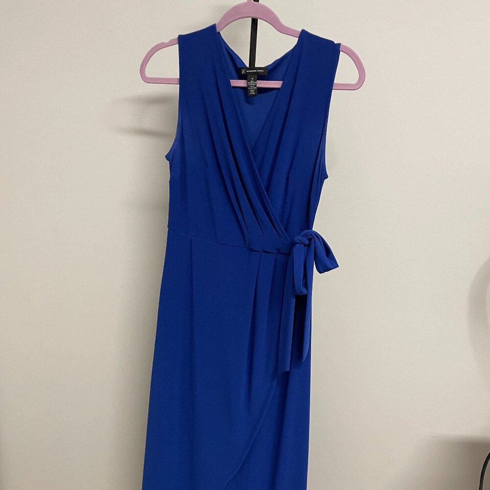 INC Blue Sleeveless Maxi Faux-Wrap Dress Size M